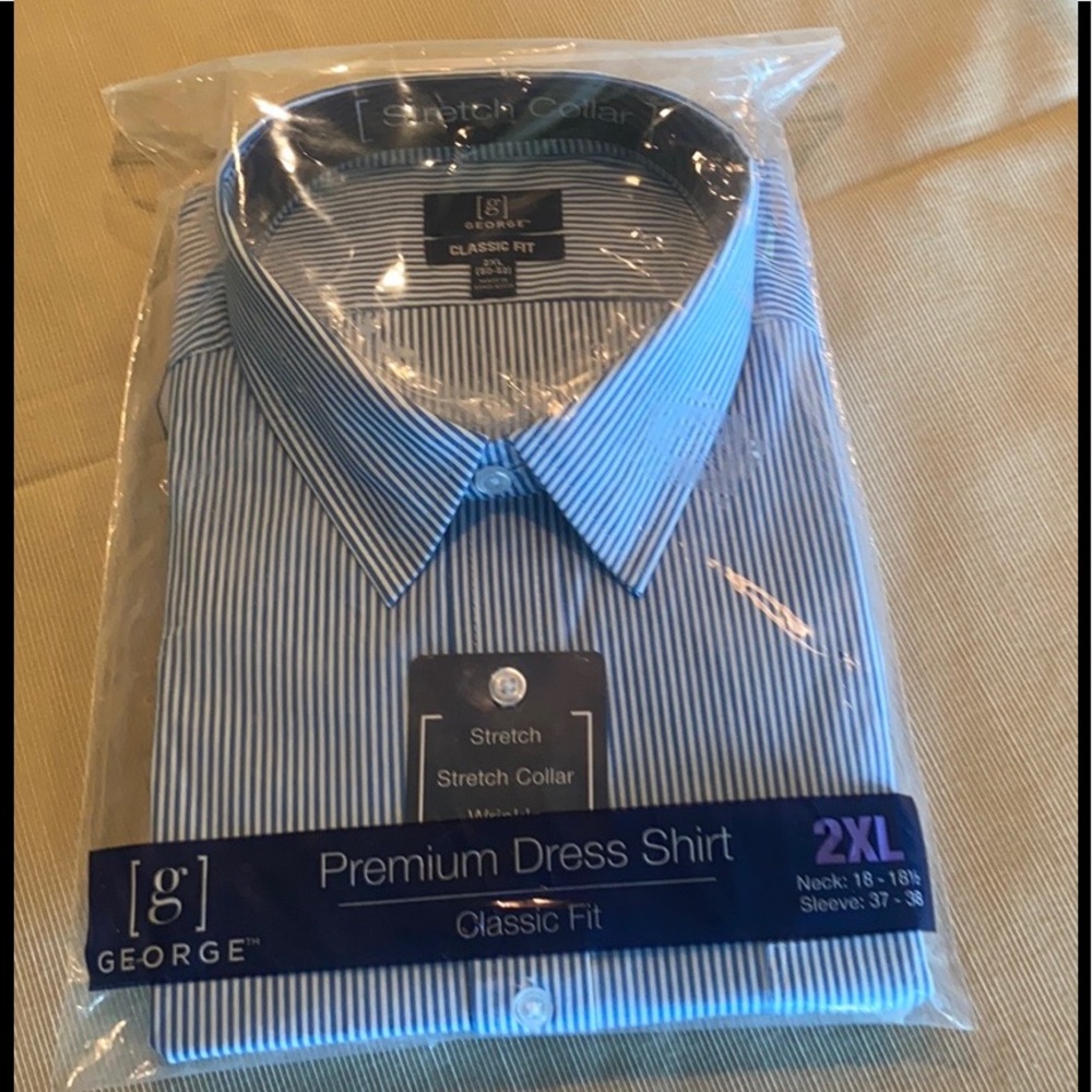 NWT George Long Sleeve Dress Blue Stripe Shirt 2XL
